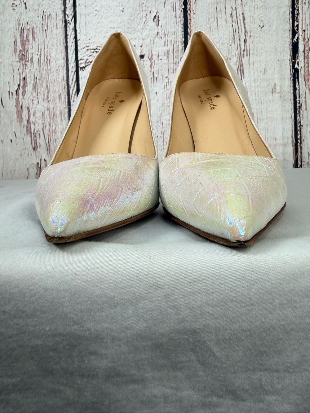 Kate Spade Iridescent Snake Skin Embossed Leather Pumps Heels Size 7 - Picture 4 of 13